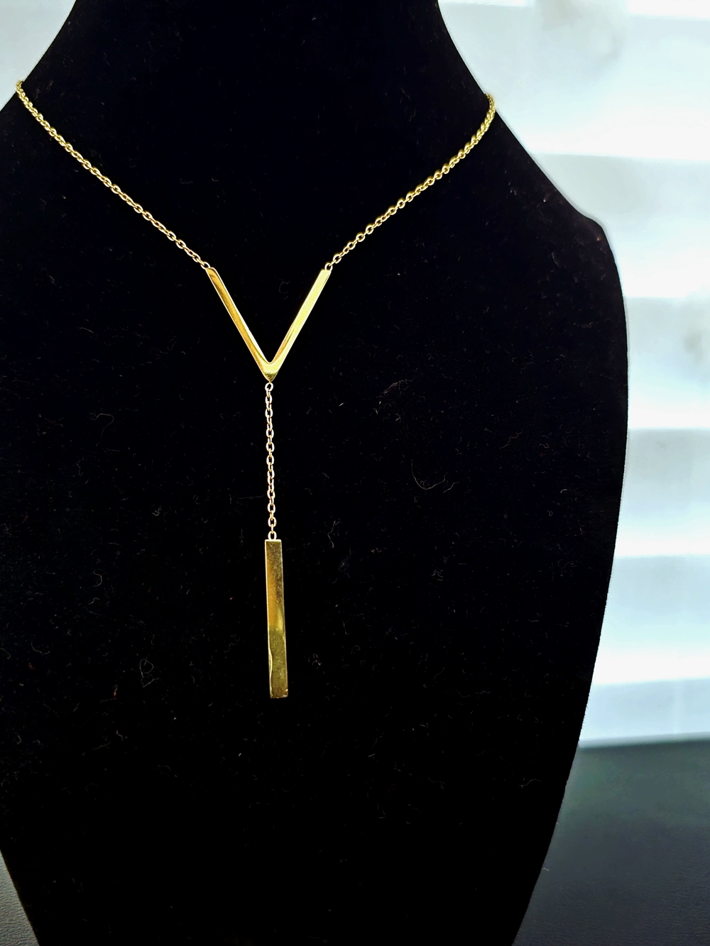Trendy Y Necklace‎ - 18K Gold Plated V-Front Drop - Women Jewelry B005